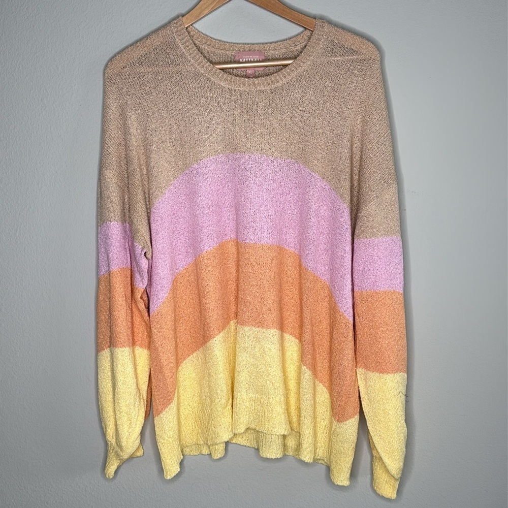 Show Me Your Mumu Tan Stripe Lightweight Crewneck Sweater Women's Size XL